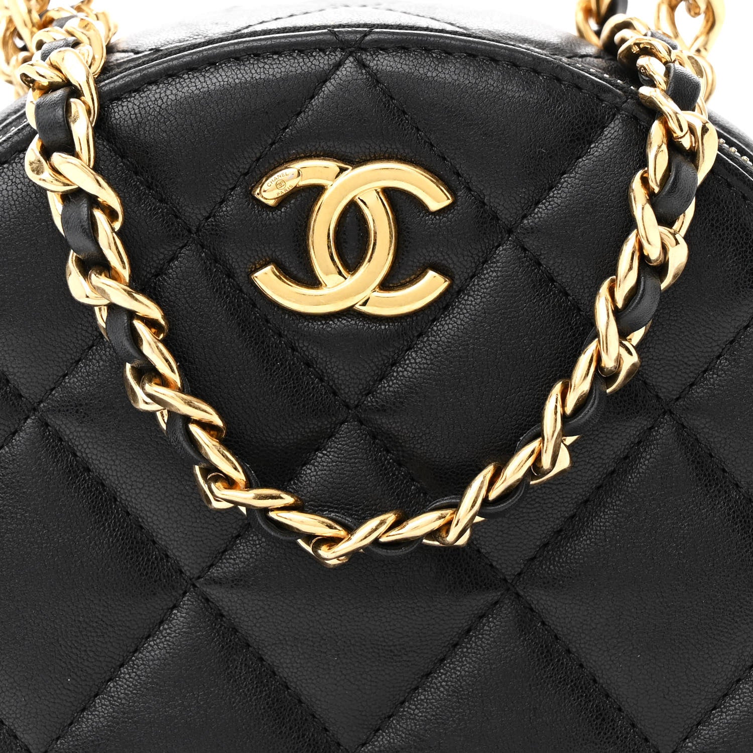 Chanel Lambskin Metal Quilted Small Top Handle Round Shoulder Bag Black 8 of 11
