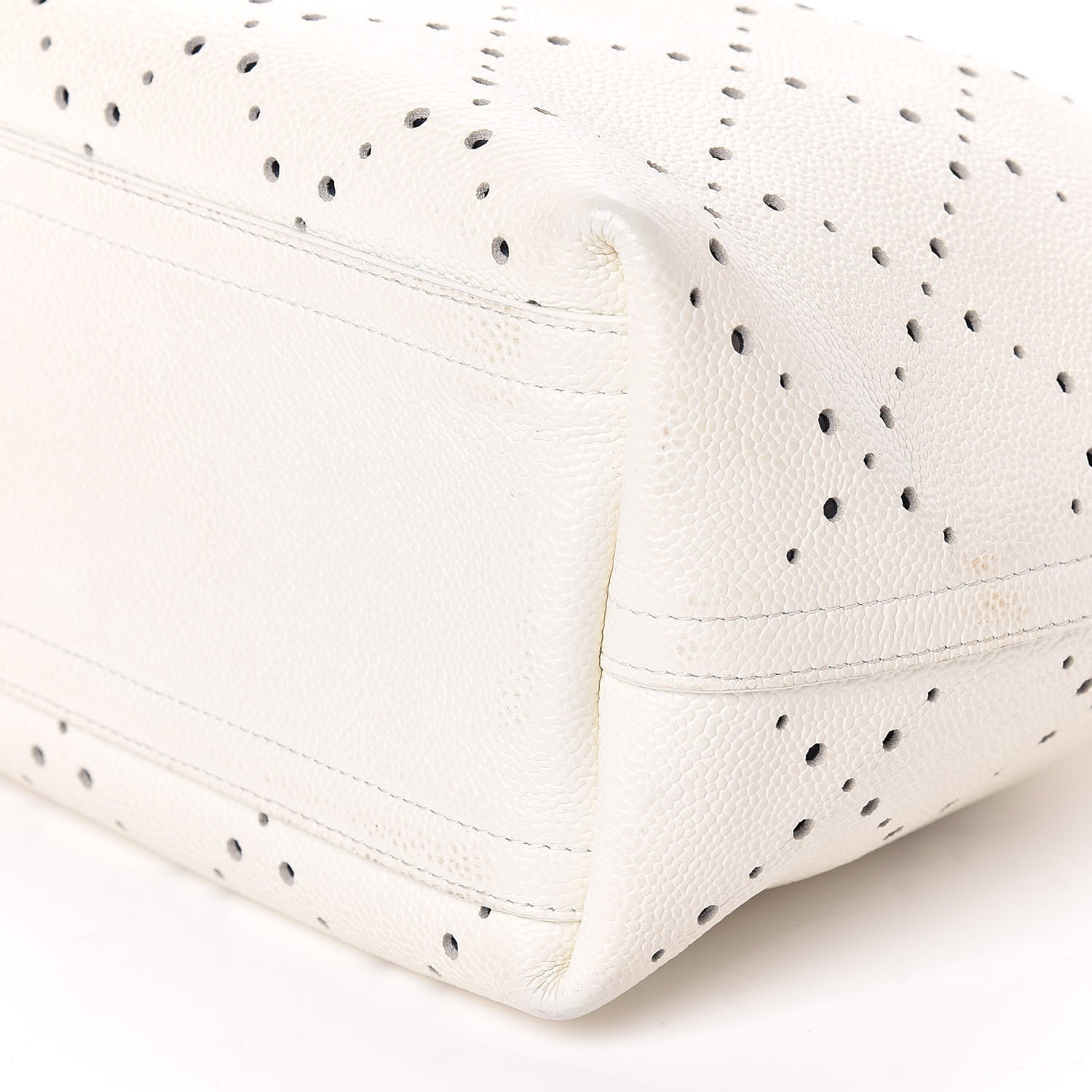 Chanel Caviar Perforated Drawstring CC Bag White 7 of 19