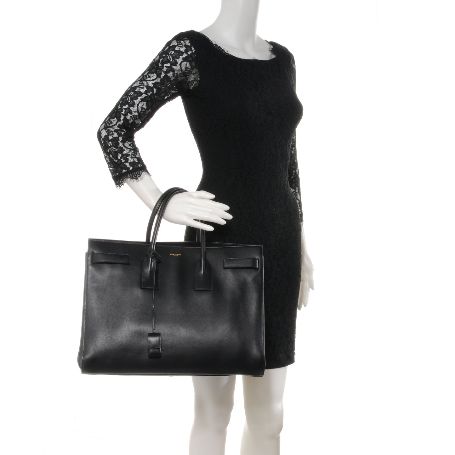 Leather Large Sac de Jour Carryall Black