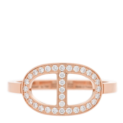 Hermes 18K Rose Gold Diamond MM Chaine d'Ancre Contour Ring 56 7.5 1 of 5