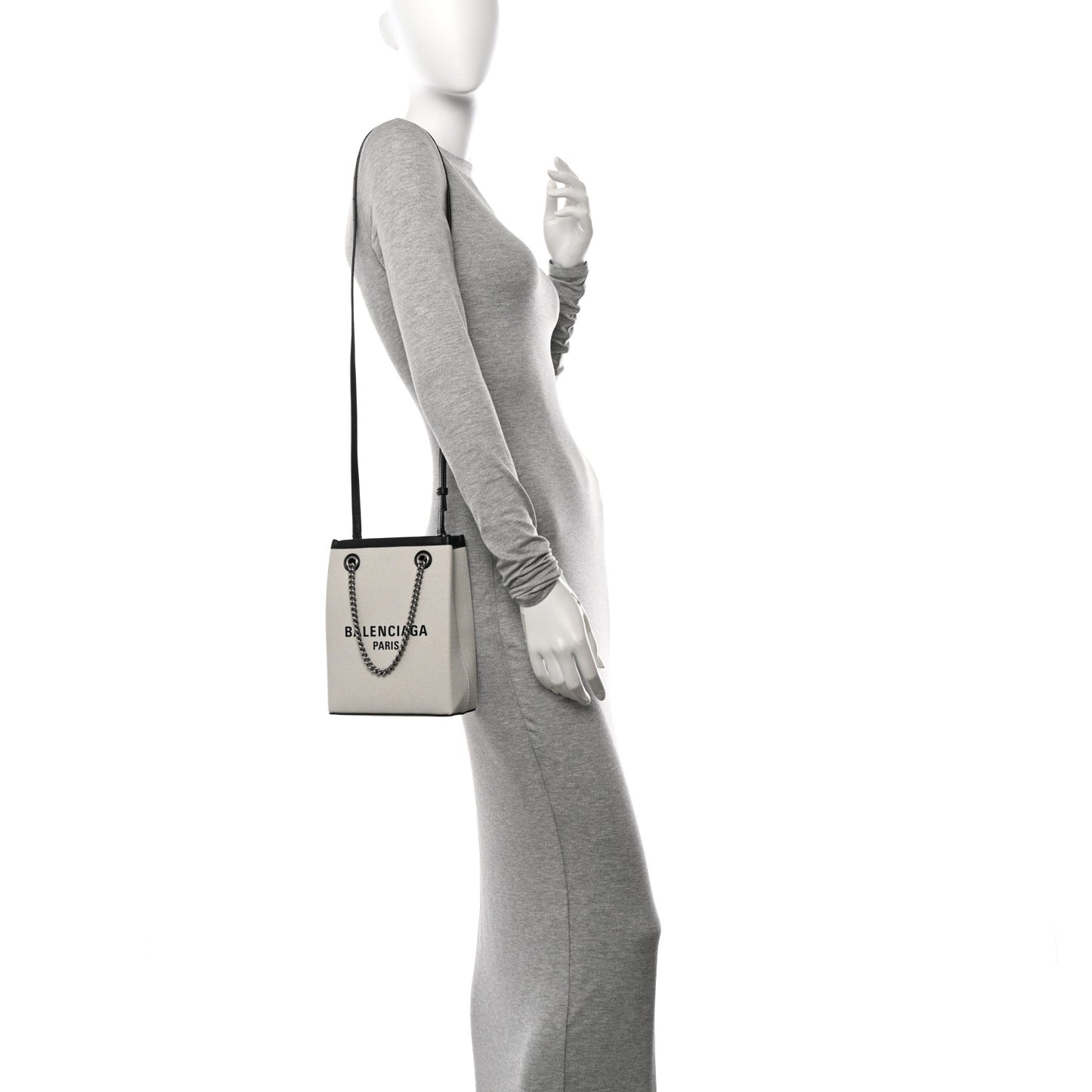 Canvas Calfskin Duty Free Phone Holder Bag Natural Black