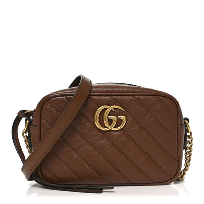 Gucci Glazed Calfskin Matelasse Diagonal Mini GG Marmont Chain Shoulder Bag Cuir 1 of 11