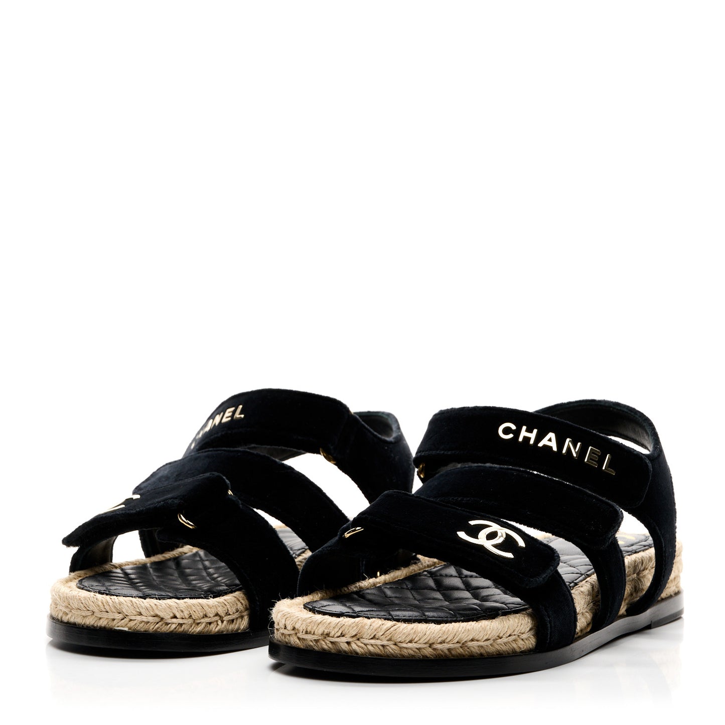 Velvet Lambskin CC Flat Sandals 40 Black