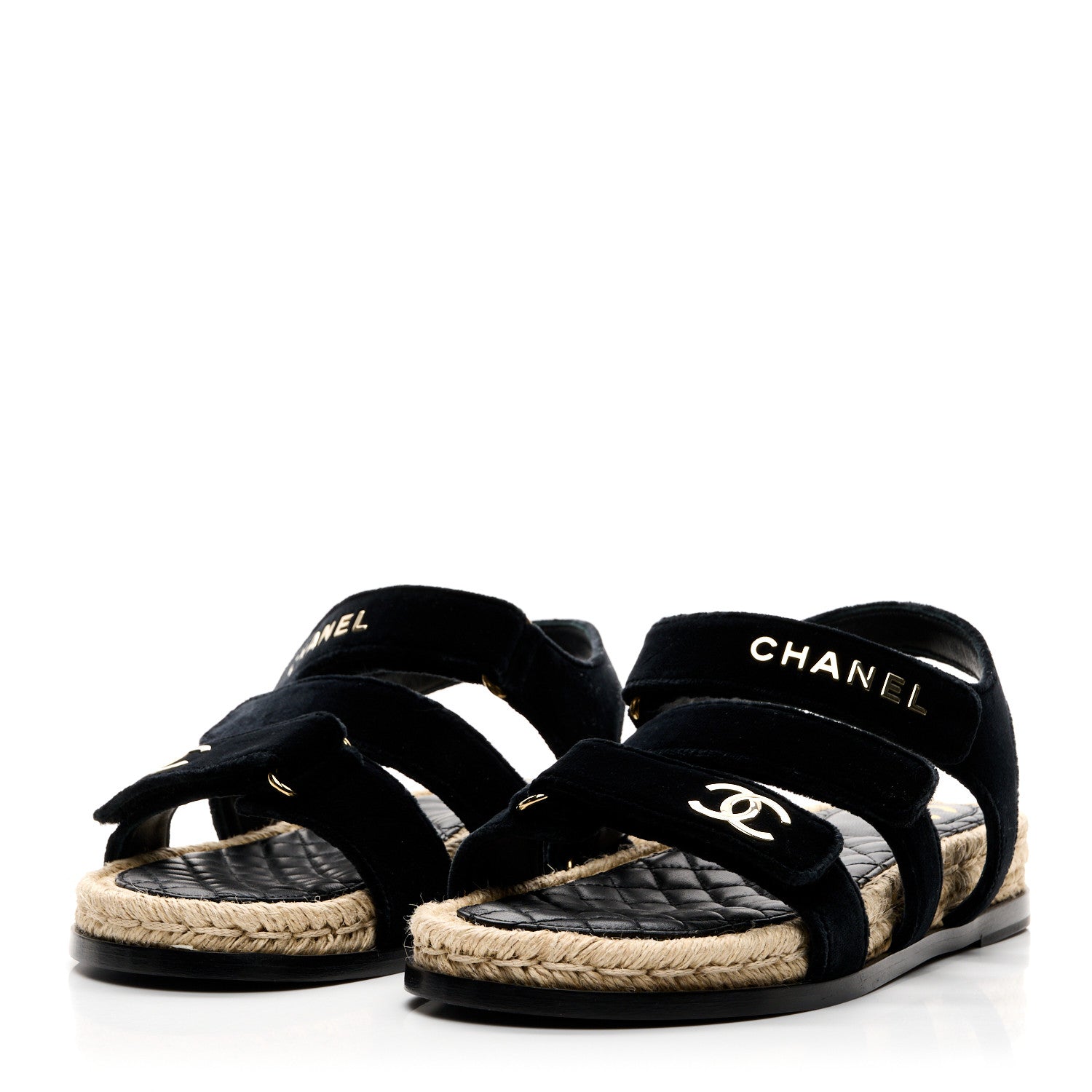 Chanel Velvet Lambskin CC Flat Sandals 40 Black 4 of 9