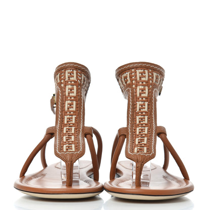 Fendi Calfskin FF Woven Ankle Wrap Flat Sandals 38 Brandy Camelia 2 of 8