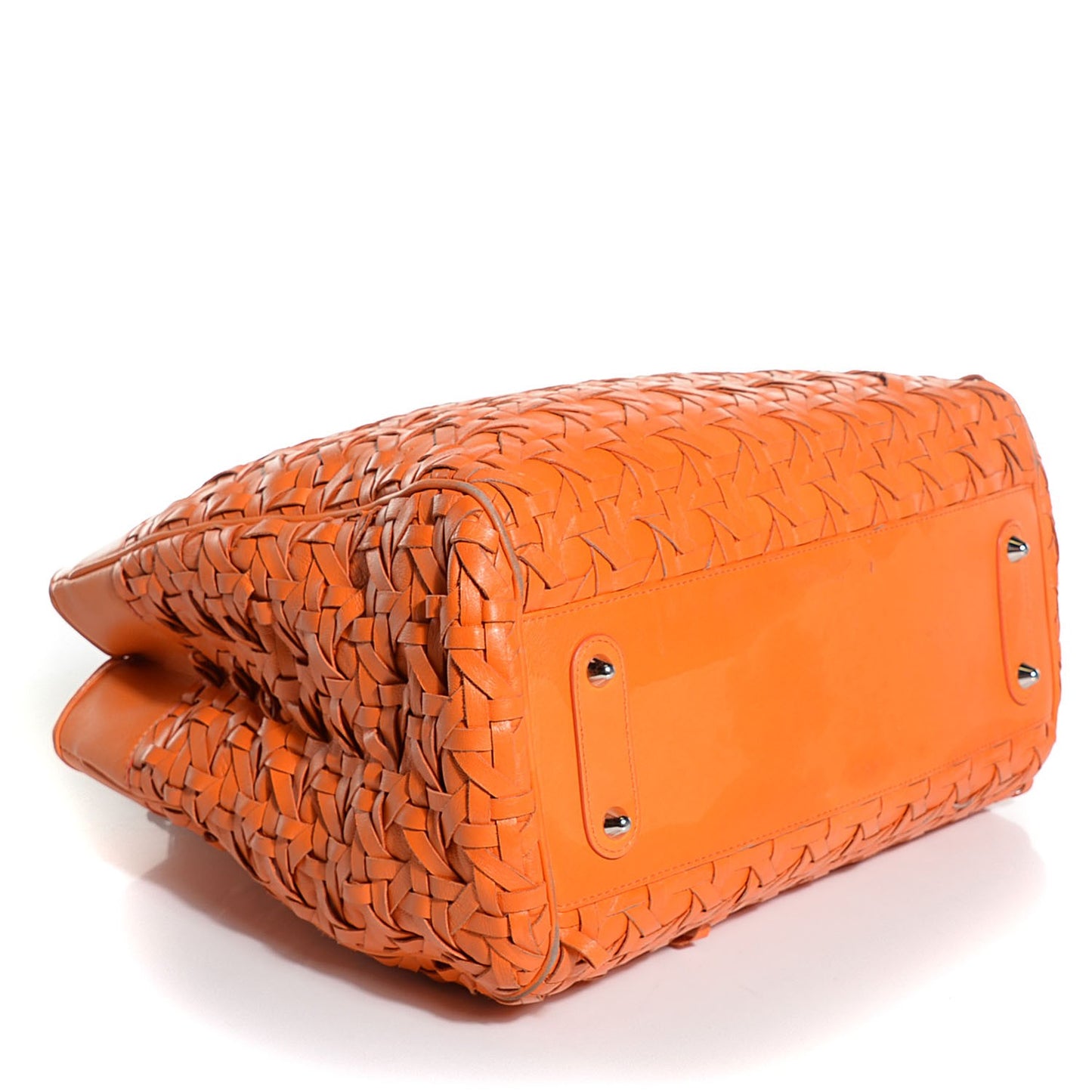 Lambskin Woven North South Avenue Tote Orange