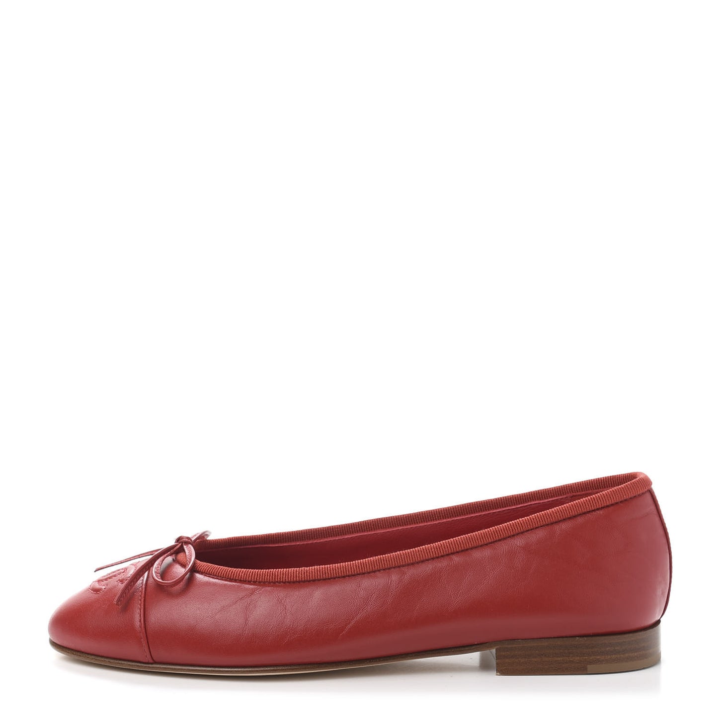 Crumpled Calfskin Cap Toe CC Ballerina Flats 36.5 Red