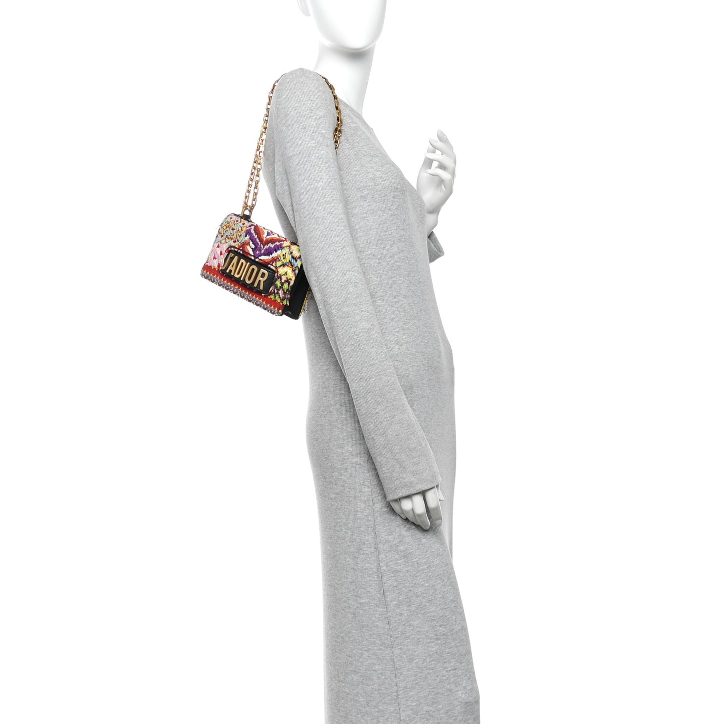 Lambskin Beaded Mini J'Adior Chain Flap Bag Multicolor