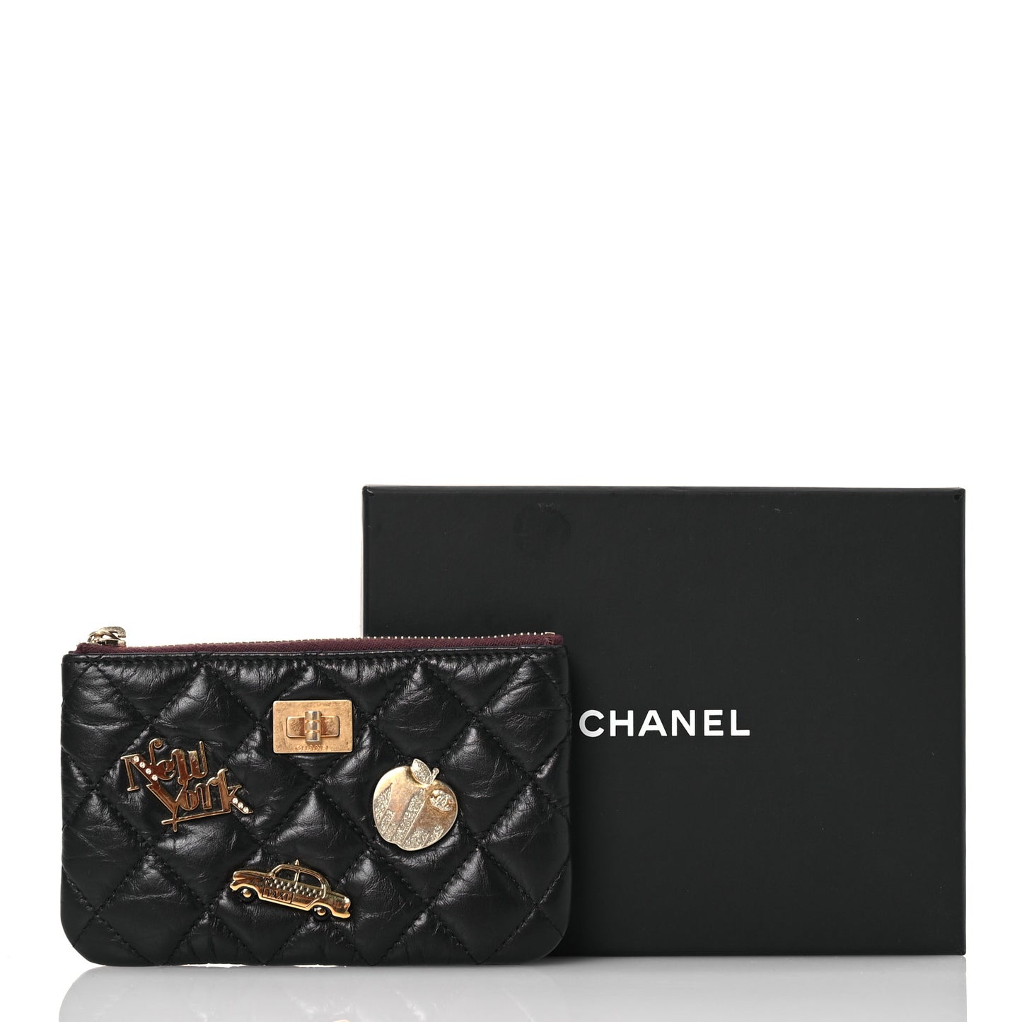 Aged Calfskin Quilted Small Lucky Charms Cosmetic Case Black