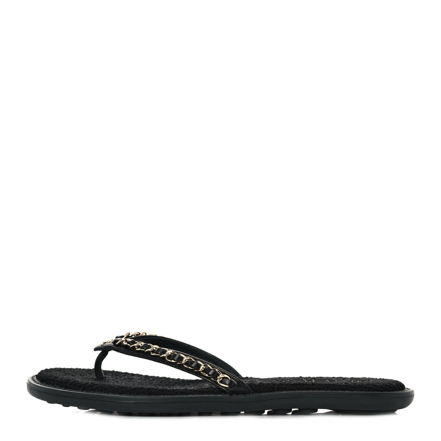 Lambskin CC Chain Thong Sandals 37 Black