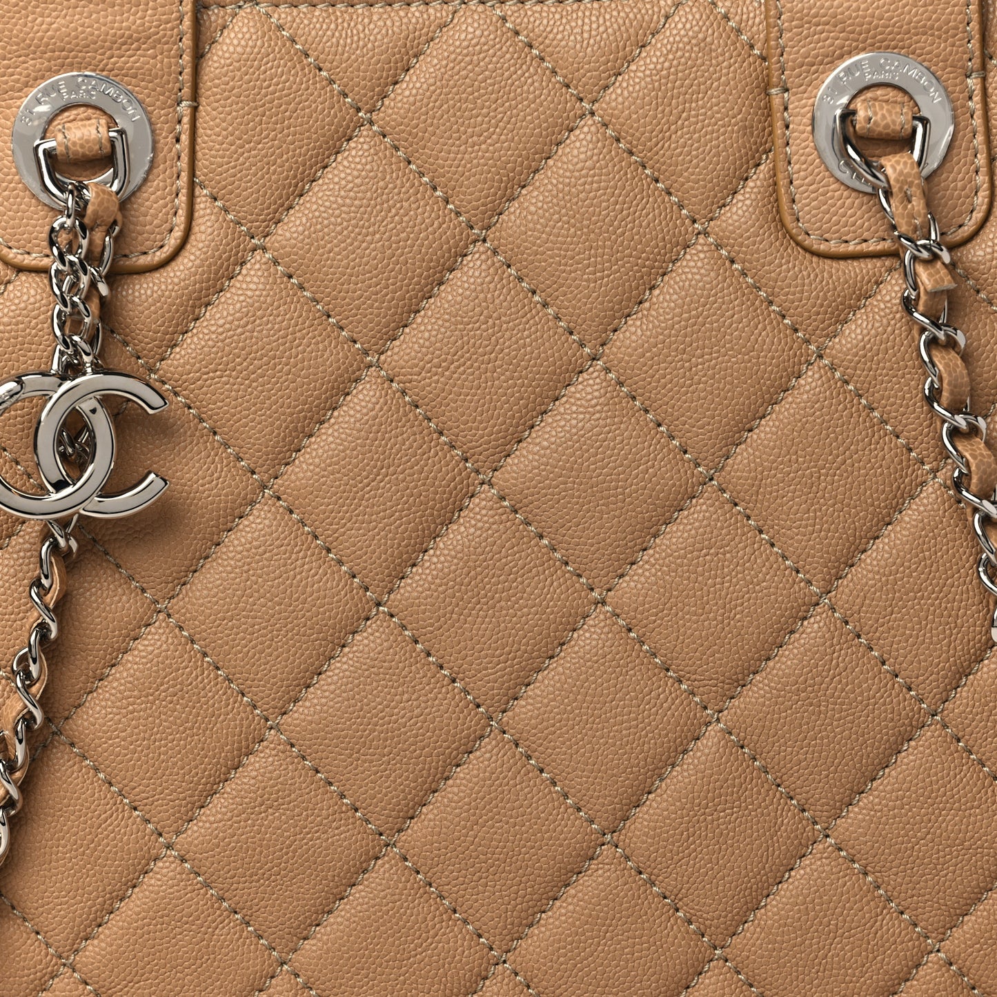 Caviar Quilted Large Urban Companion Top Handle Shopping Tote Beige