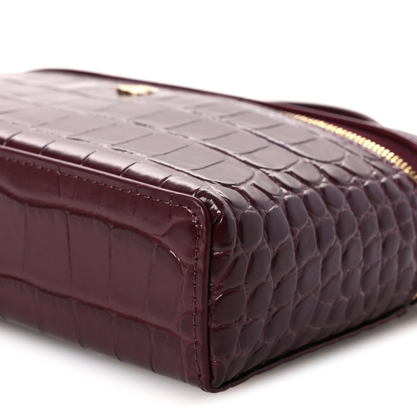 Calfskin Crocodile Embossed Top Handle Vanity Case With Chain  Burgundy