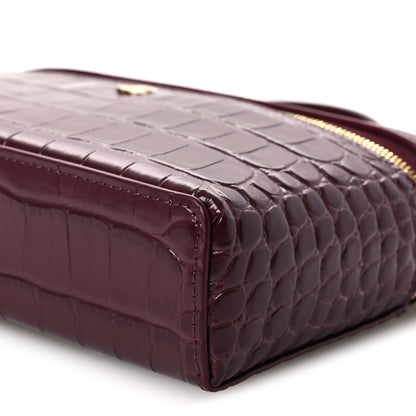 Chanel Calfskin Crocodile Embossed Top Handle Vanity Case With Chain  Burgundy 10 of 12
