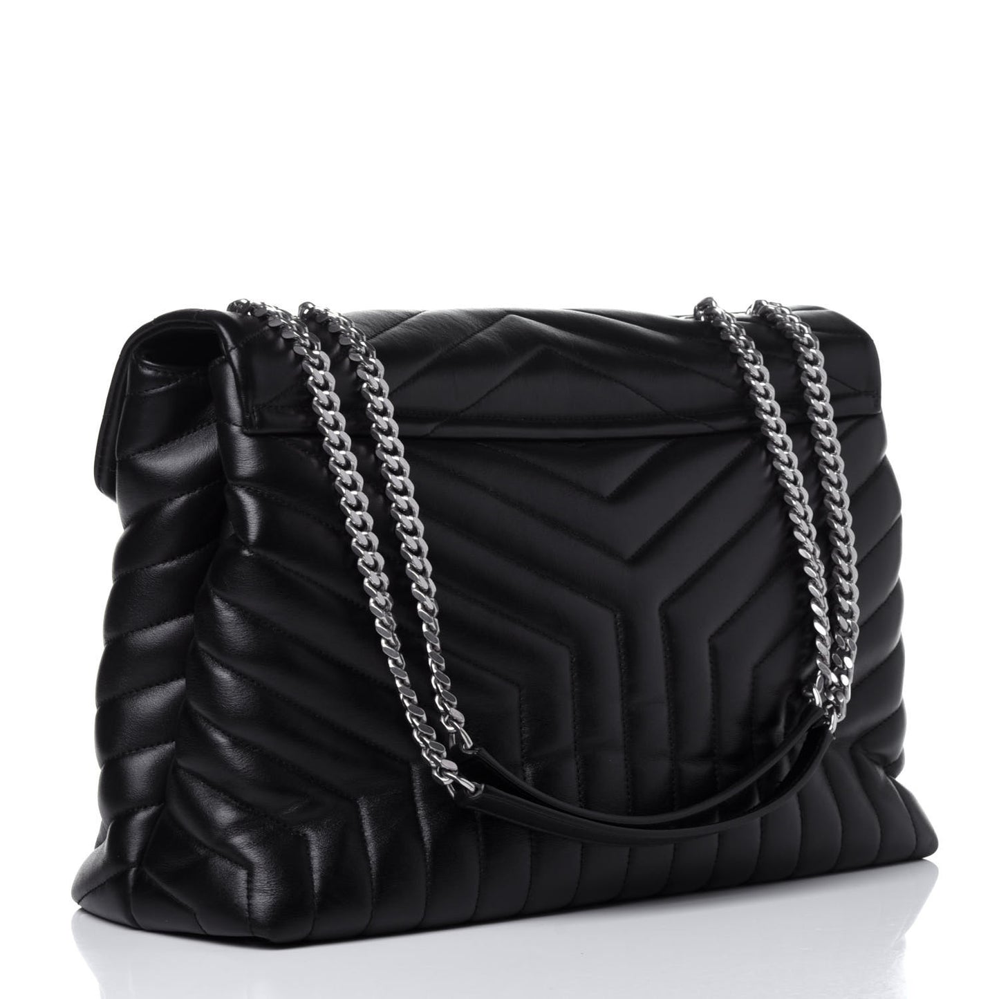 Calfskin Y Quilted Monogram Large Loulou Chain Satchel Black