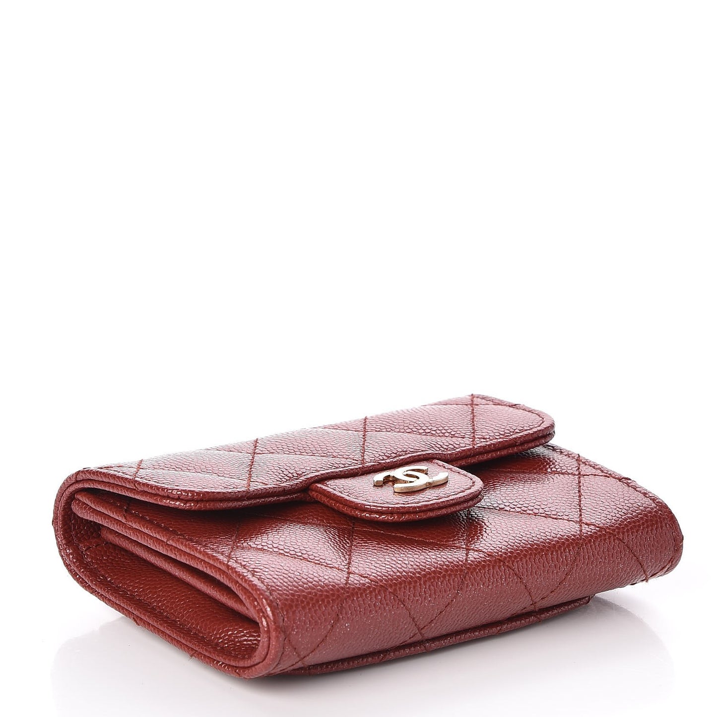 Metallic Caviar Quilted Coin Purse Dark Red