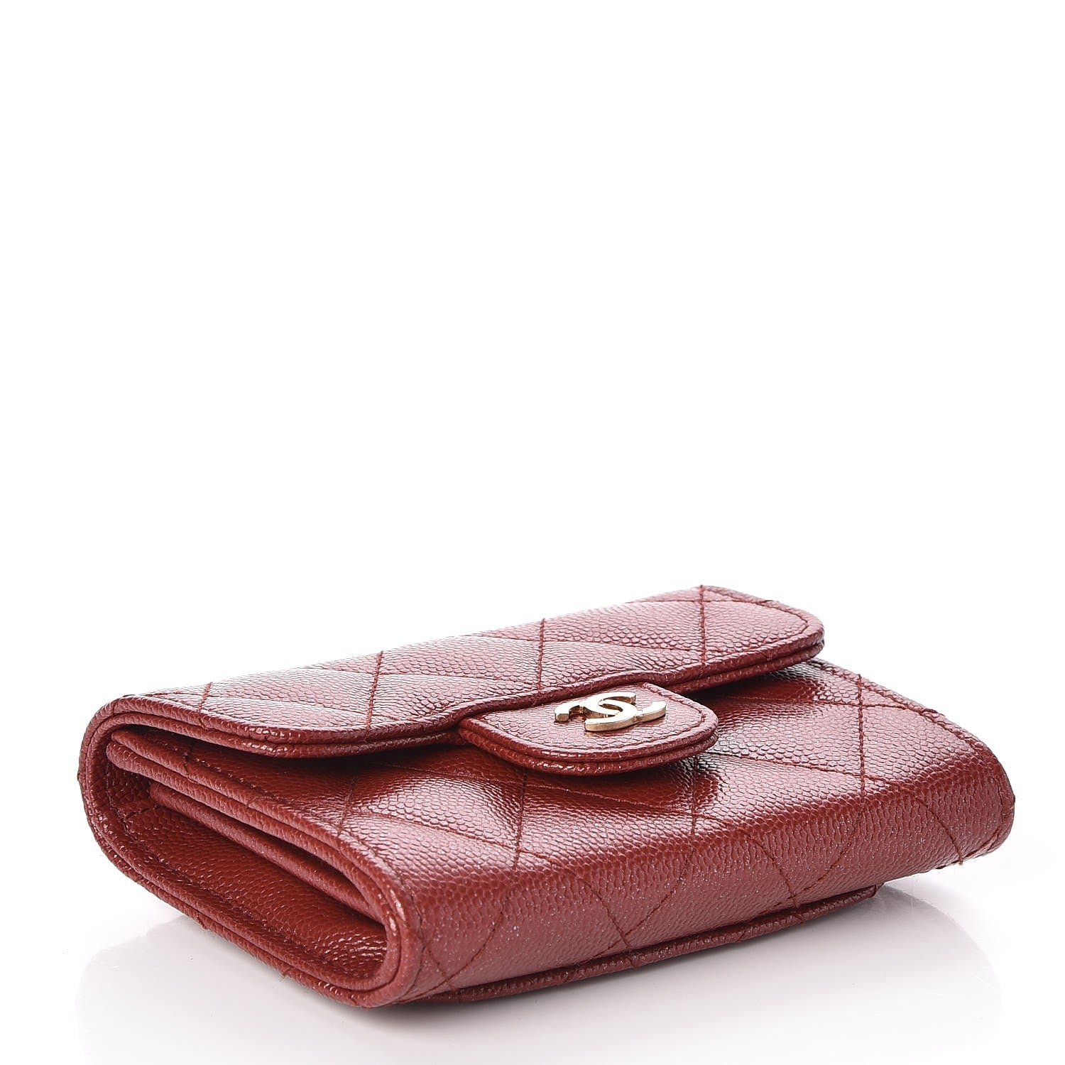 Chanel Metallic Caviar Quilted Coin Purse Dark Red 4 of 9