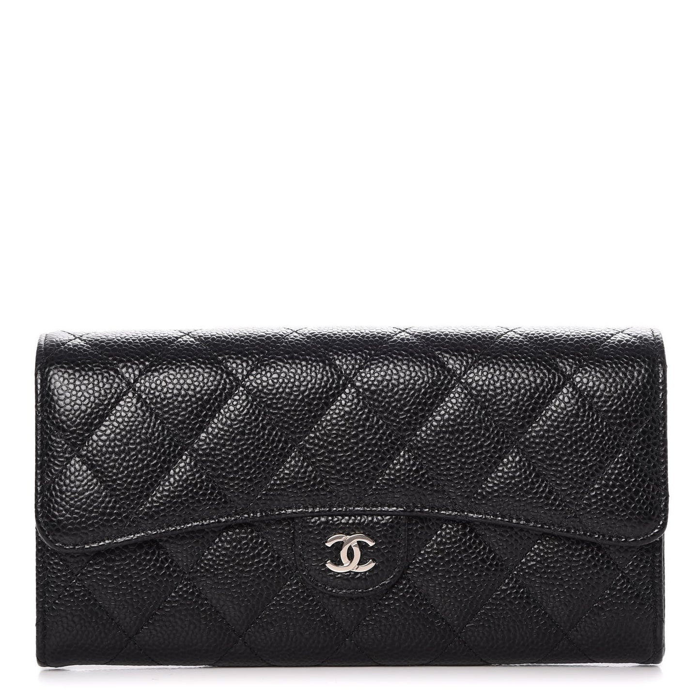 Caviar Quilted Large Gusset Flap Wallet Black