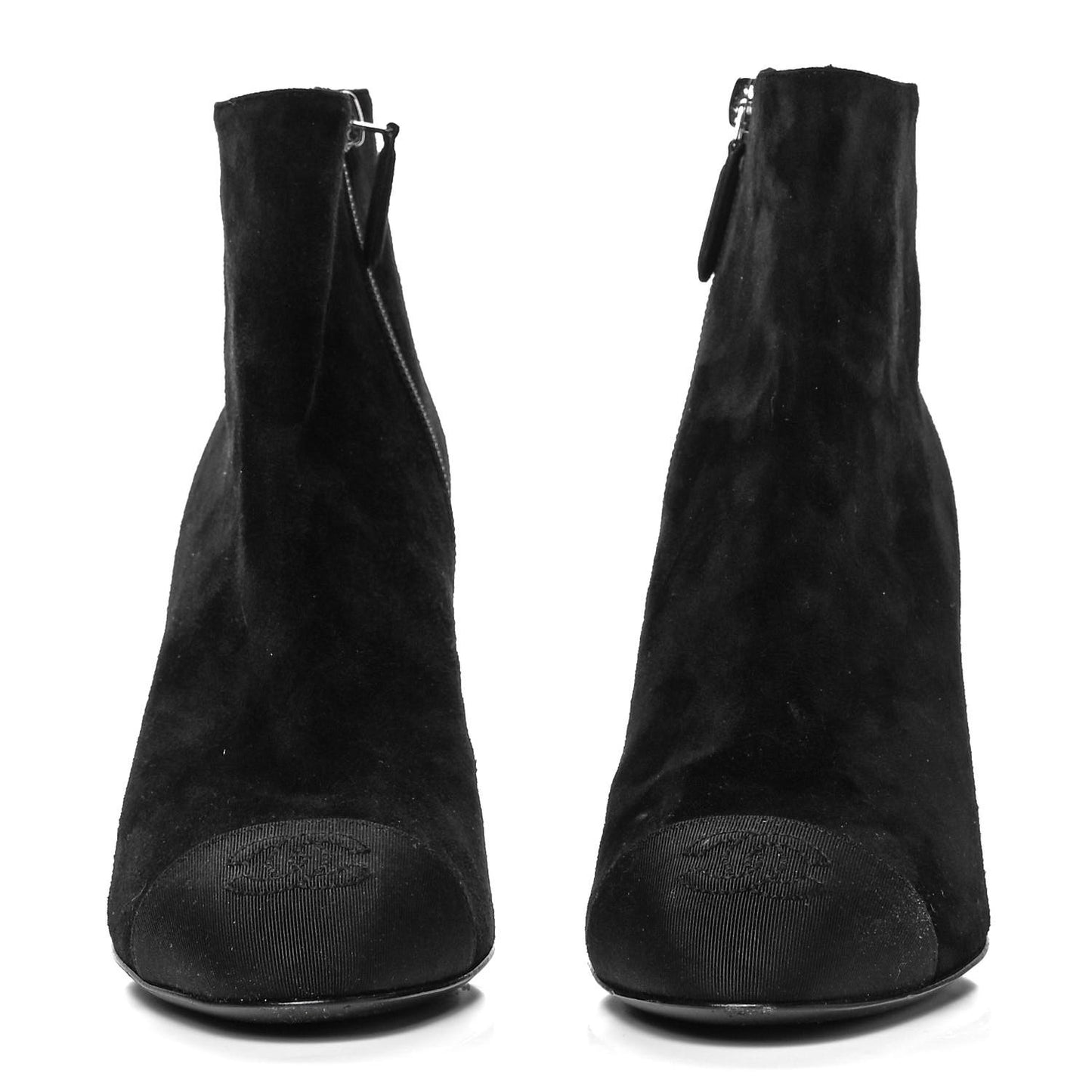Suede Grosgrain Pearl Ankle Boots 35.5 Black