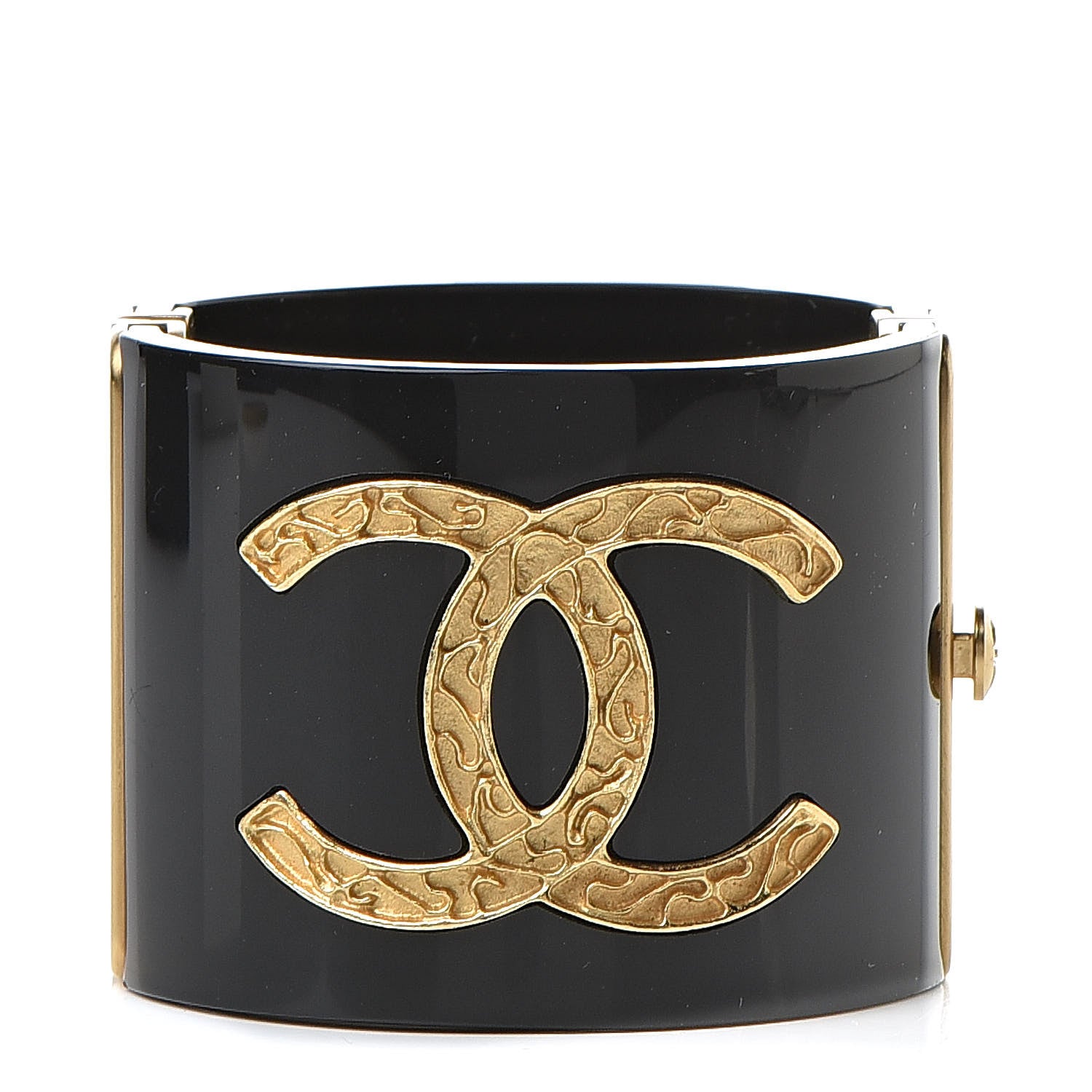 Chanel Resin CC Cuff Bracelet Black Gold 1 of 6