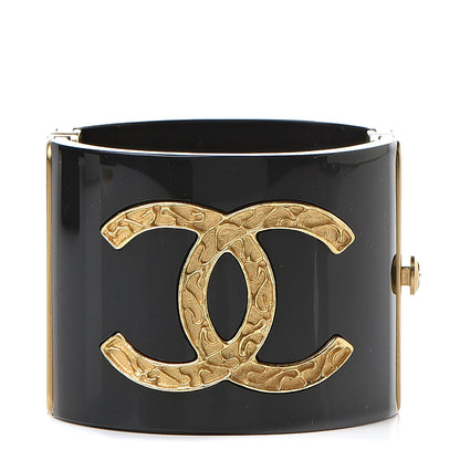 Chanel Resin CC Cuff Bracelet Black Gold 1 of 6