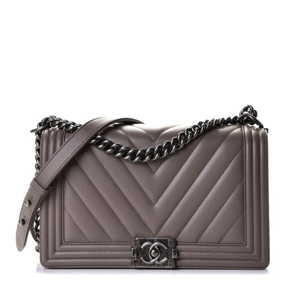 Chanel Calfskin Chevron Quilted Medium Boy Flap Grey 1 of 5