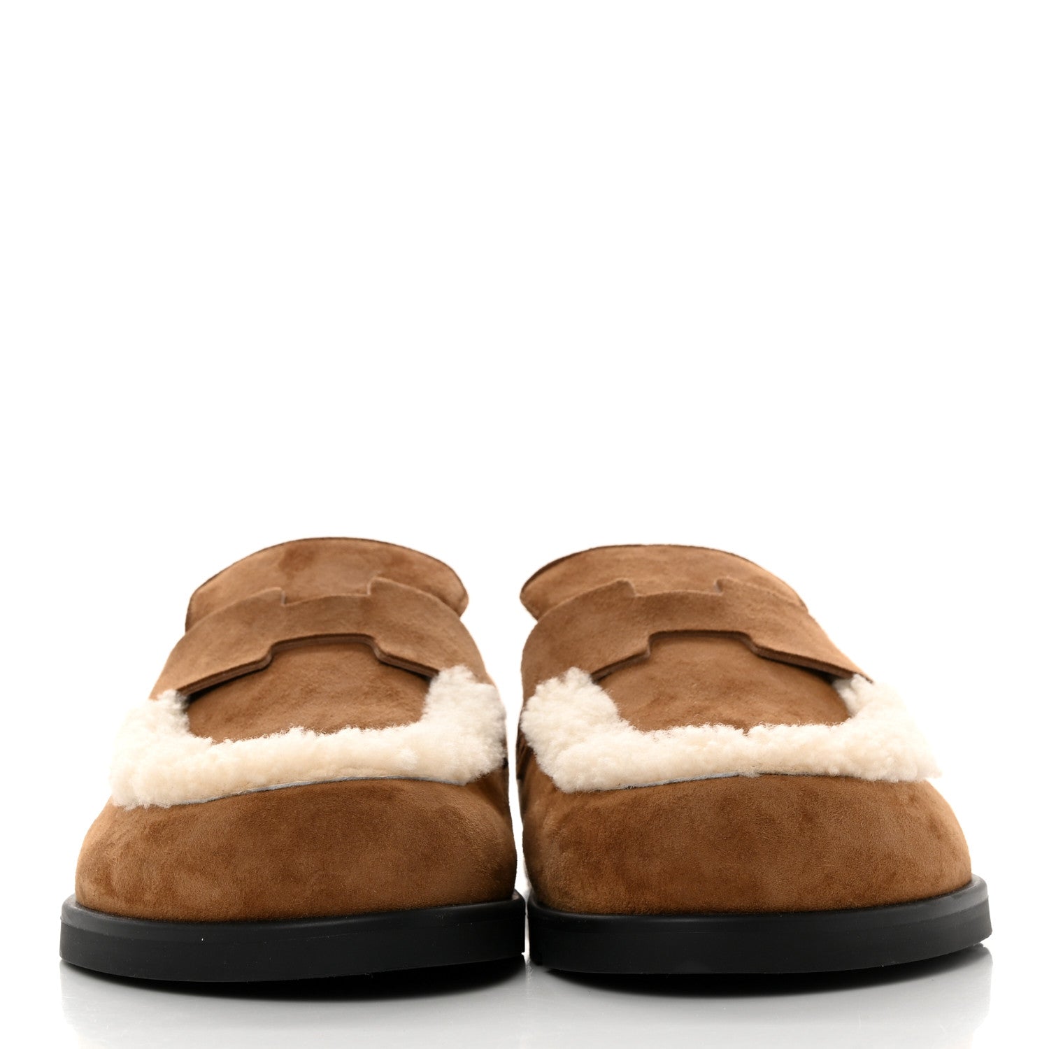 Hermes Suede Goatskin Shearling Go Mules 40 Brun Fume Ecru 2 of 9