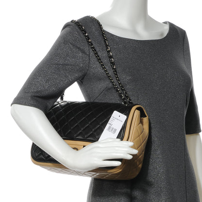 Chanel Lambskin Quilted Jumbo Classic Twist Flap Bag Black Beige 2 of 9
