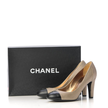 Chanel Embossed Lambskin Calfskin CC Cap Toe Pumps 38.5 Black 17 of 17