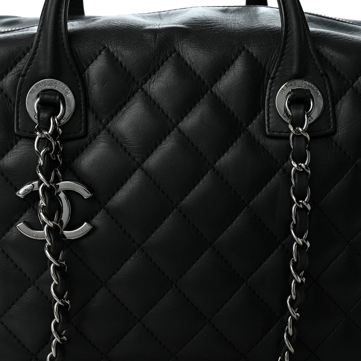 Chanel Calfskin Quilted Feather Weight Bowling Bag Black 8 of 11