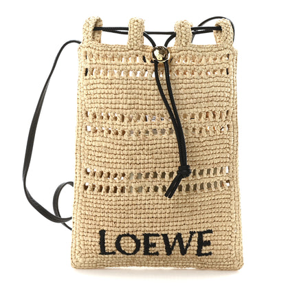 Loewe Raffia Logo Drawstring Pocket Crossbody Natural Black 1 of 10