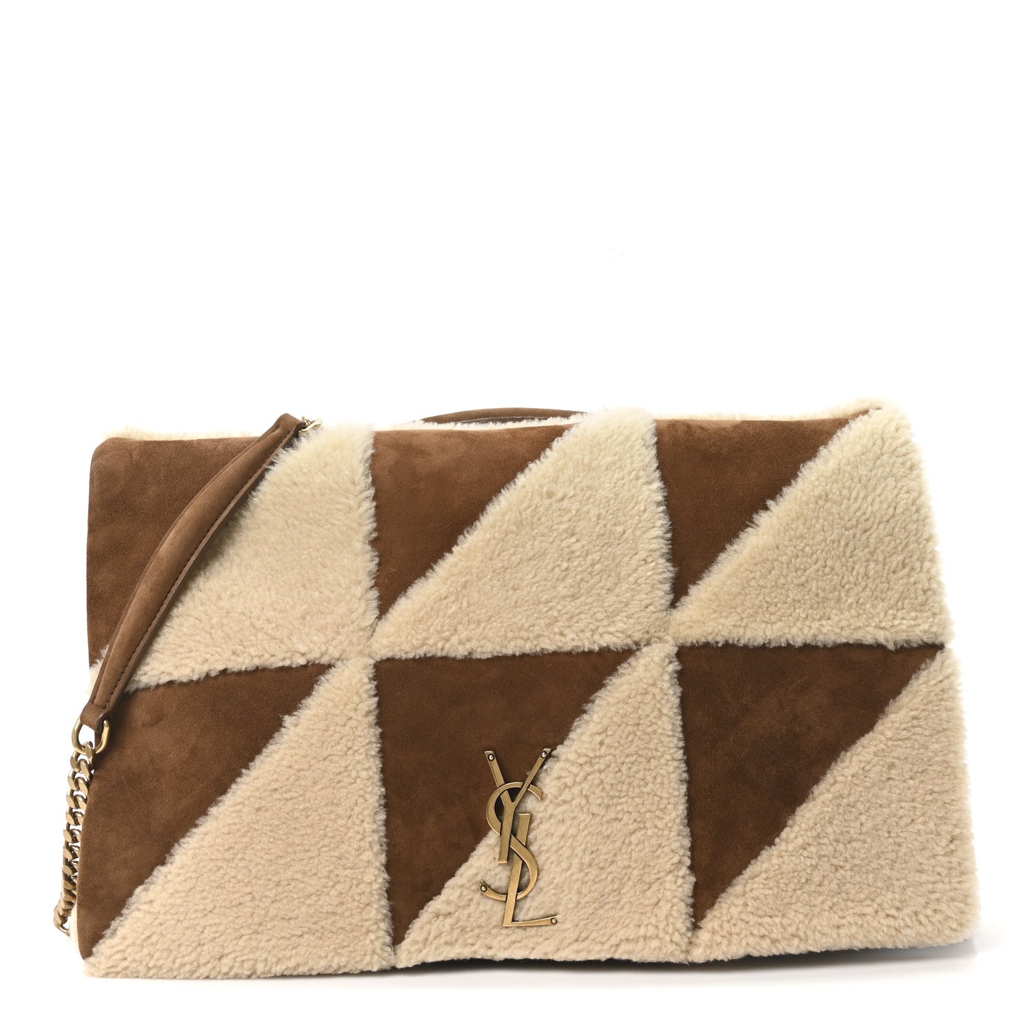 Saint Laurent Suede Shearling Patchwork Monogram Giant Jamie Brown Beige 1 of 10