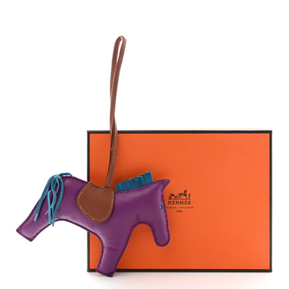 Hermes Milo Lambskin Grigri Rodeo Horse Bag Charm GM Anemone Bleu Izmir Fauve 4 of 4