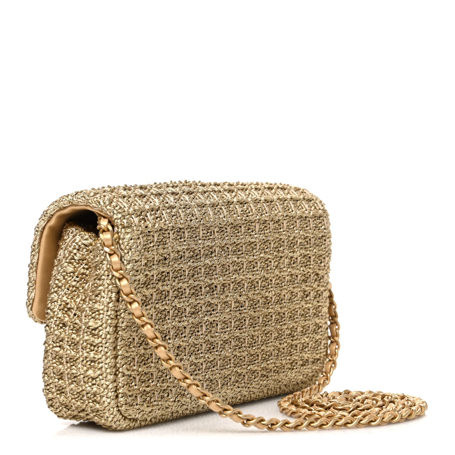 Chanel Metallic Woven Fabric Mini Rectangular Flap Gold 2 of 10