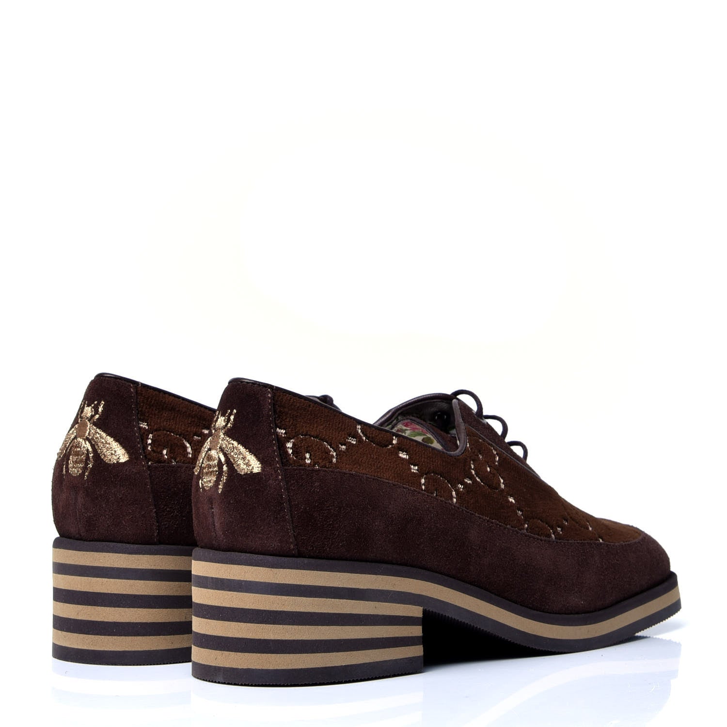 Gucci Velvet GG Monogram Thompson Platform Oxford Loafers 36 Brown 3 of 6
