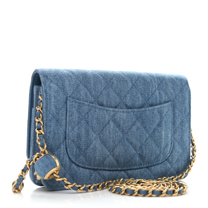 Chanel Denim Quilted CC Pearl Crush Wallet On Chain WOC Blue 3 of 10