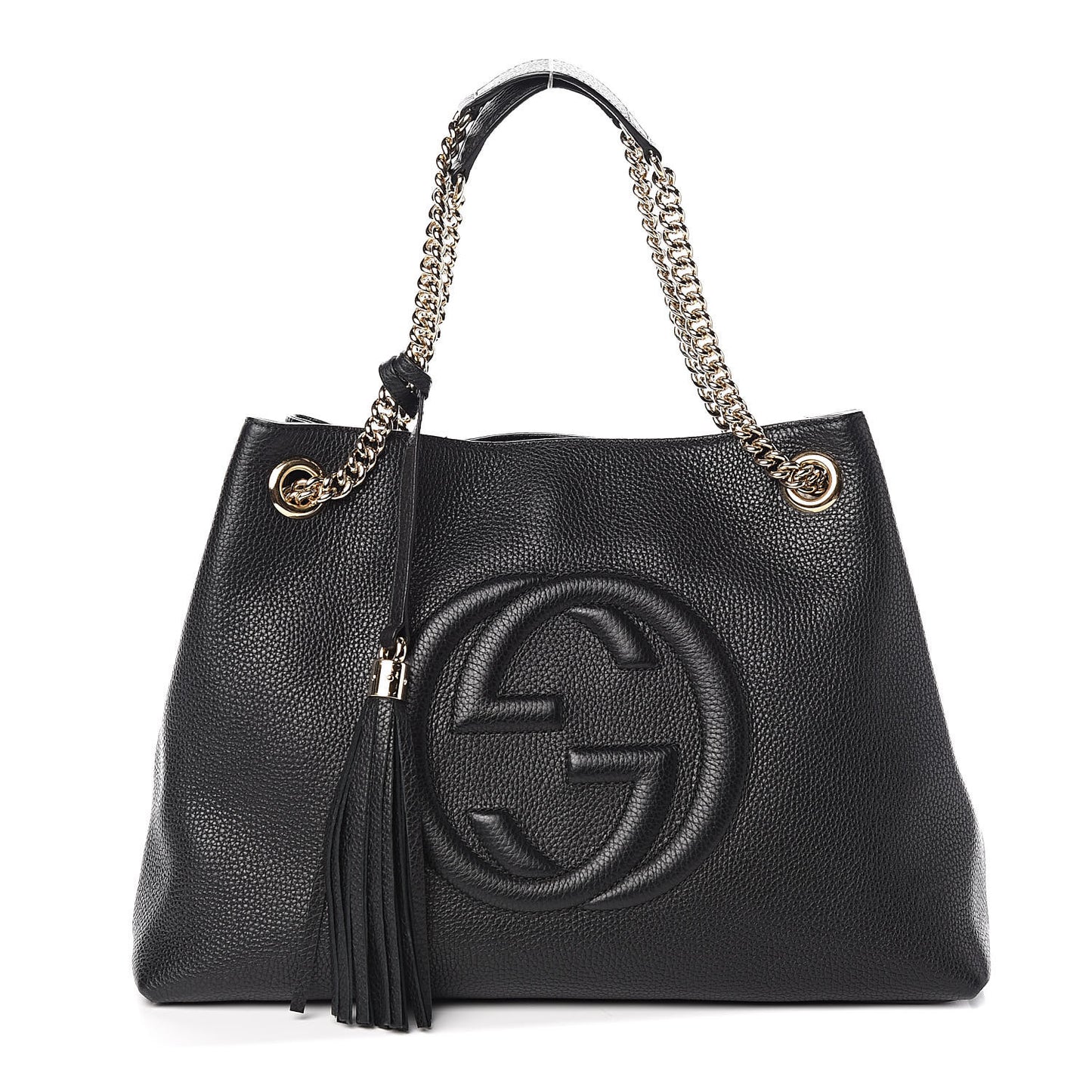 Pebbled Calfskin Medium Soho Chain Shoulder Bag Black