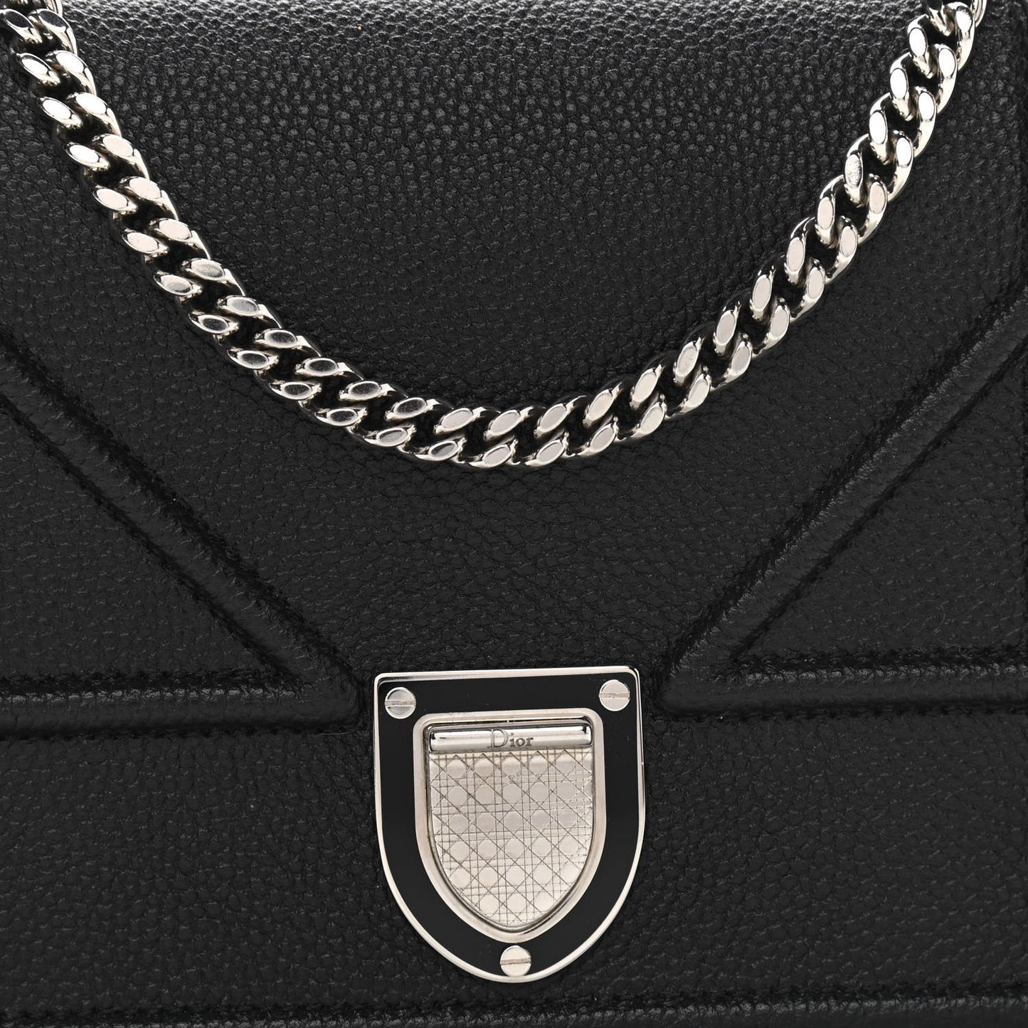 Grained Calfskin Diorama Wallet on Chain Pouch Black