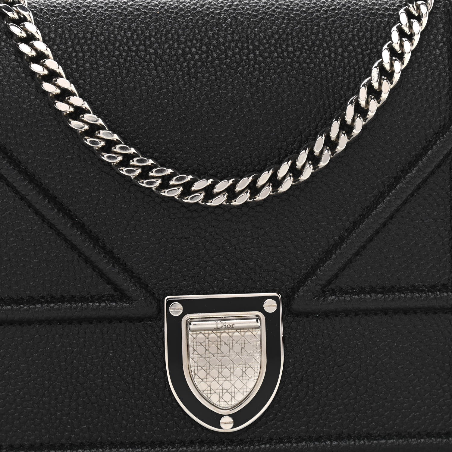 Christian Dior Grained Calfskin Diorama Wallet on Chain Pouch Black 7 of 13
