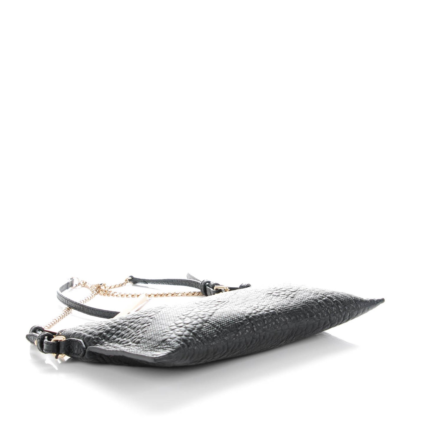 Signature Grain Calfskin Check Embossed Peyton Crossbody Clutch Bag Black