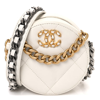 Chanel Shiny Goatskin Quilted Chanel 19 Round Clutch With Chain White 1 of 10