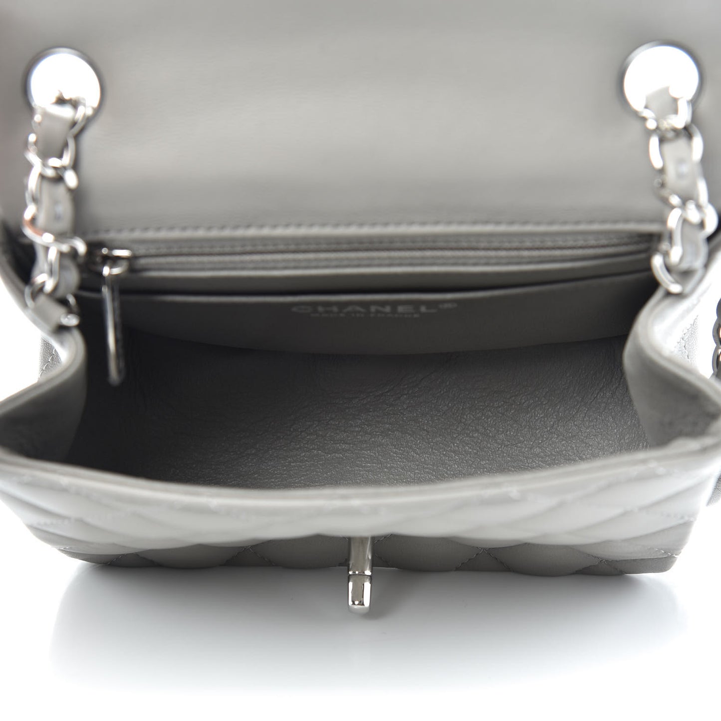 Lambskin Quilted Mini Square Flap Light Grey