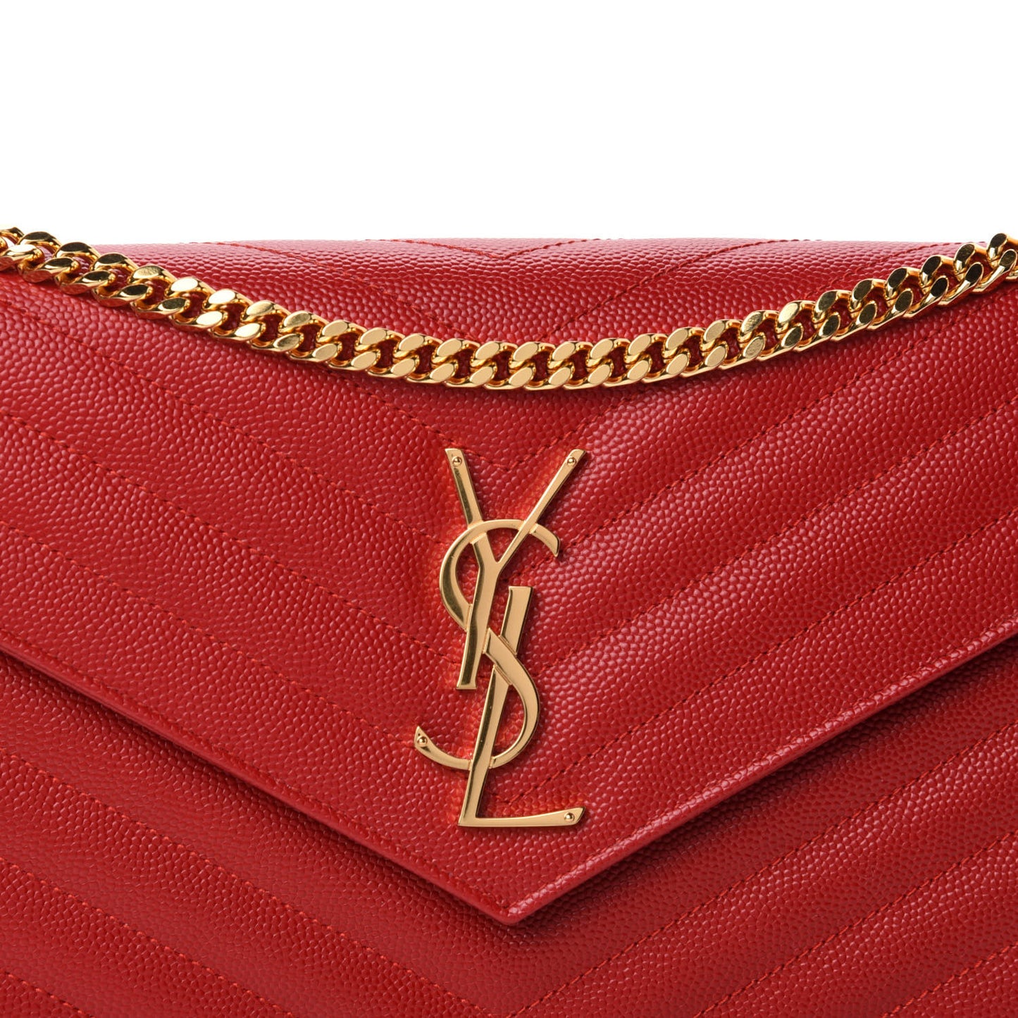 Grain De Poudre Matelasse Chevron Monogram Chain Wallet Red