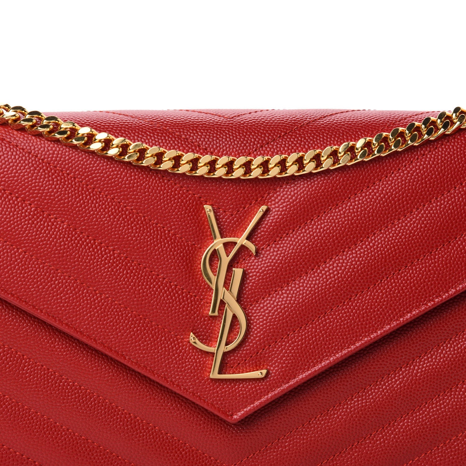 Saint Laurent Grain De Poudre Matelasse Chevron Monogram Chain Wallet Red 11 of 12