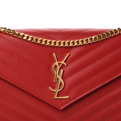Saint Laurent Grain De Poudre Matelasse Chevron Monogram Chain Wallet Red 11 of 12