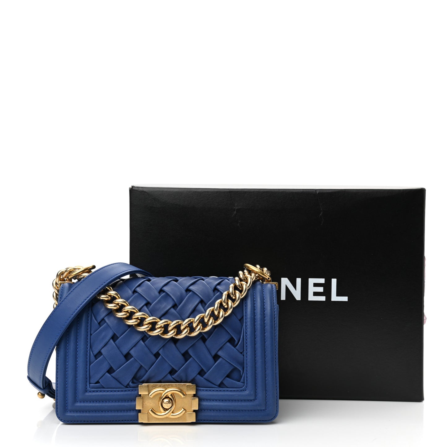 Lambskin Woven Small Chateau Boy Flap Blue