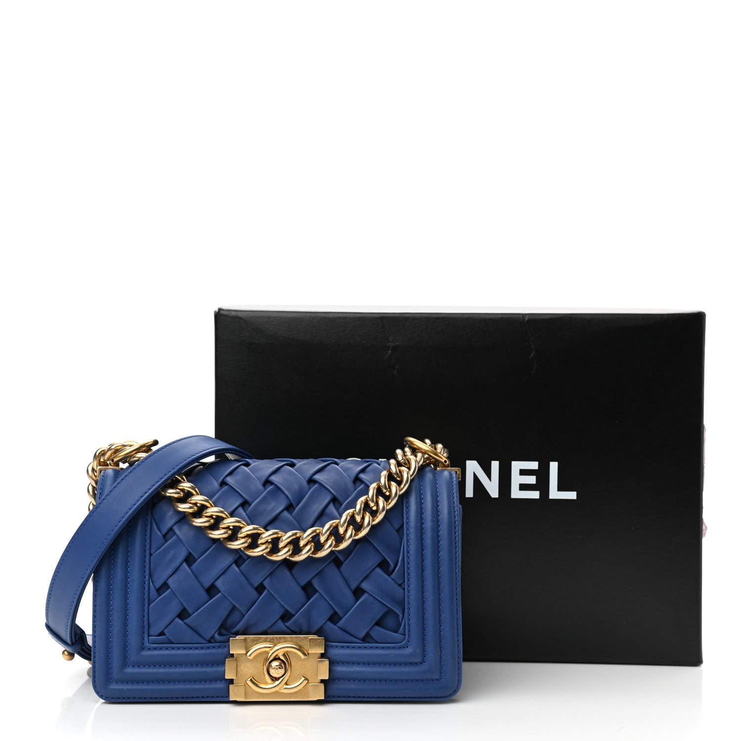 Chanel Lambskin Woven Small Chateau Boy Flap Blue 11 of 11