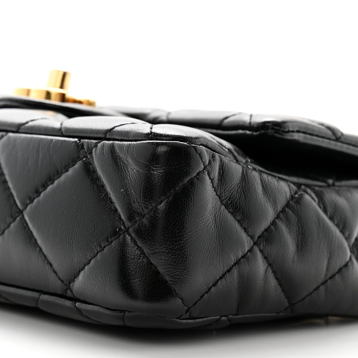 Shiny Lambskin Quilted Golden Links Top Handle Flap Black