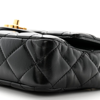 Chanel Shiny Lambskin Quilted Golden Links Top Handle Flap Black 10 of 11