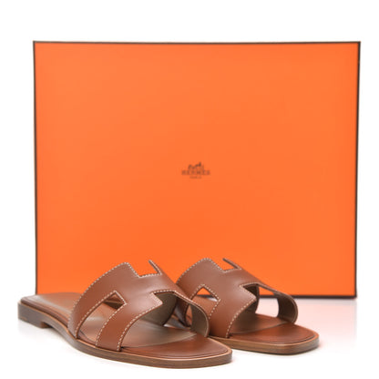 Hermes Box Calfskin Oran Sandals 36.5 Gold 9 of 9