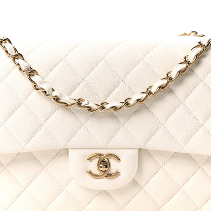 Chanel Caviar Quilted Jumbo Double Flap White 8 of 10